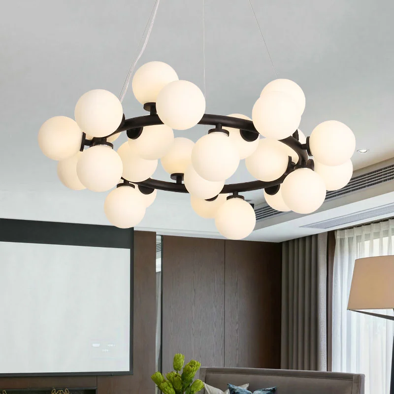 Kacang ajaib Modern DIPIMPIN Liontin Lampu Untuk Ruang Tamu Ruang Makan Chandelier G4 Emas/Hitam Putih Kaca Chandelier Lampu perlengkapan