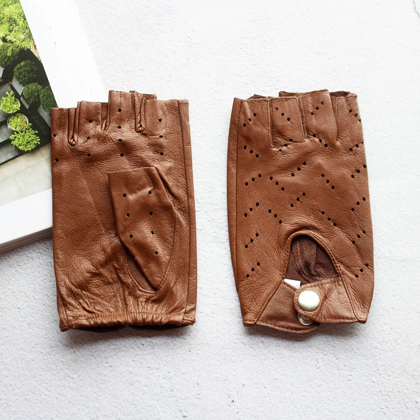 Leather Half-Finger Gloves Women's Fashion Thin Section Hollow Short  Summer Outdoor Sports Cycling Car Driving