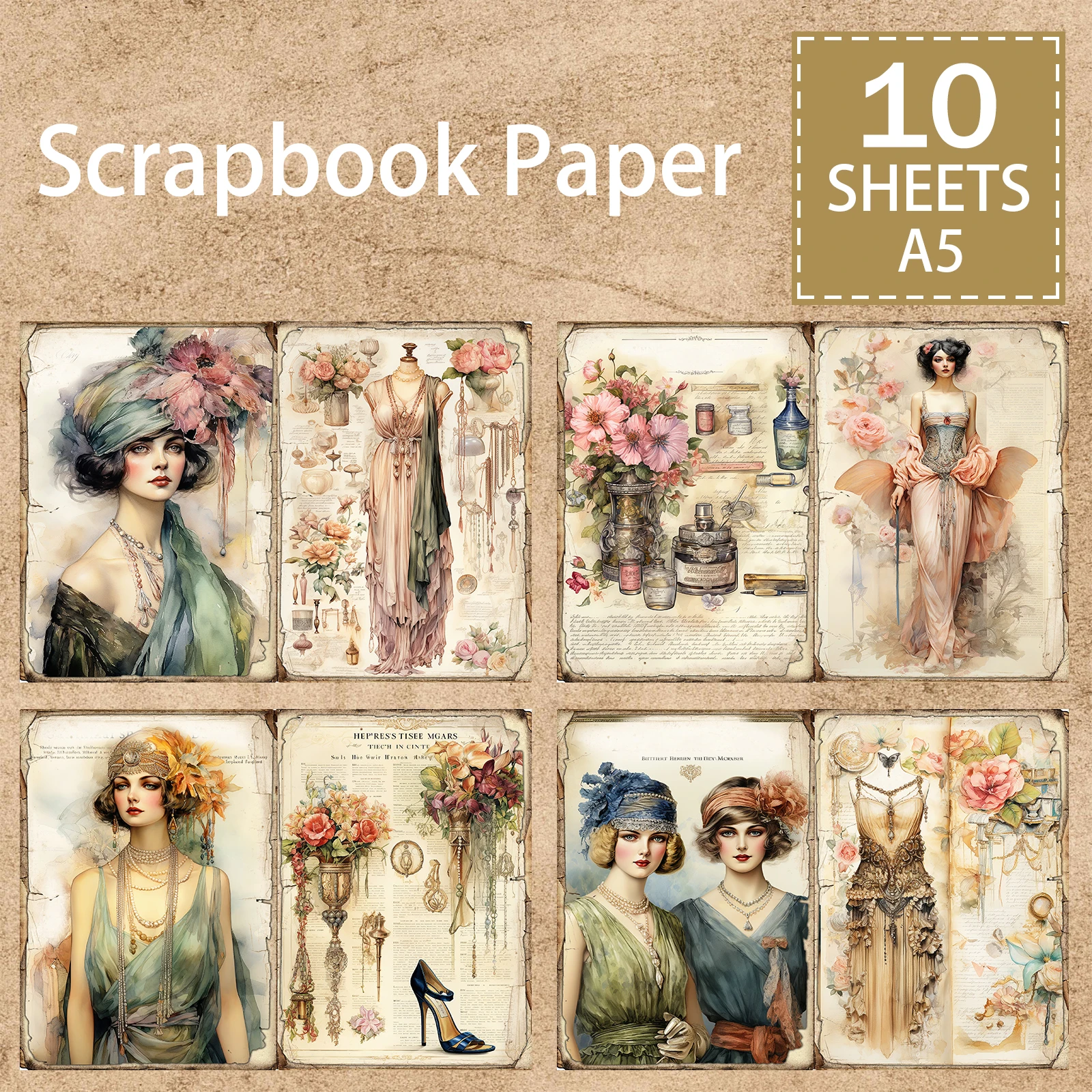 10 Sheets A5 Size Victorian Elegant Women\'s Beautiful Dress High Heels Vintage Grunge Journal Planning Scrapbooking