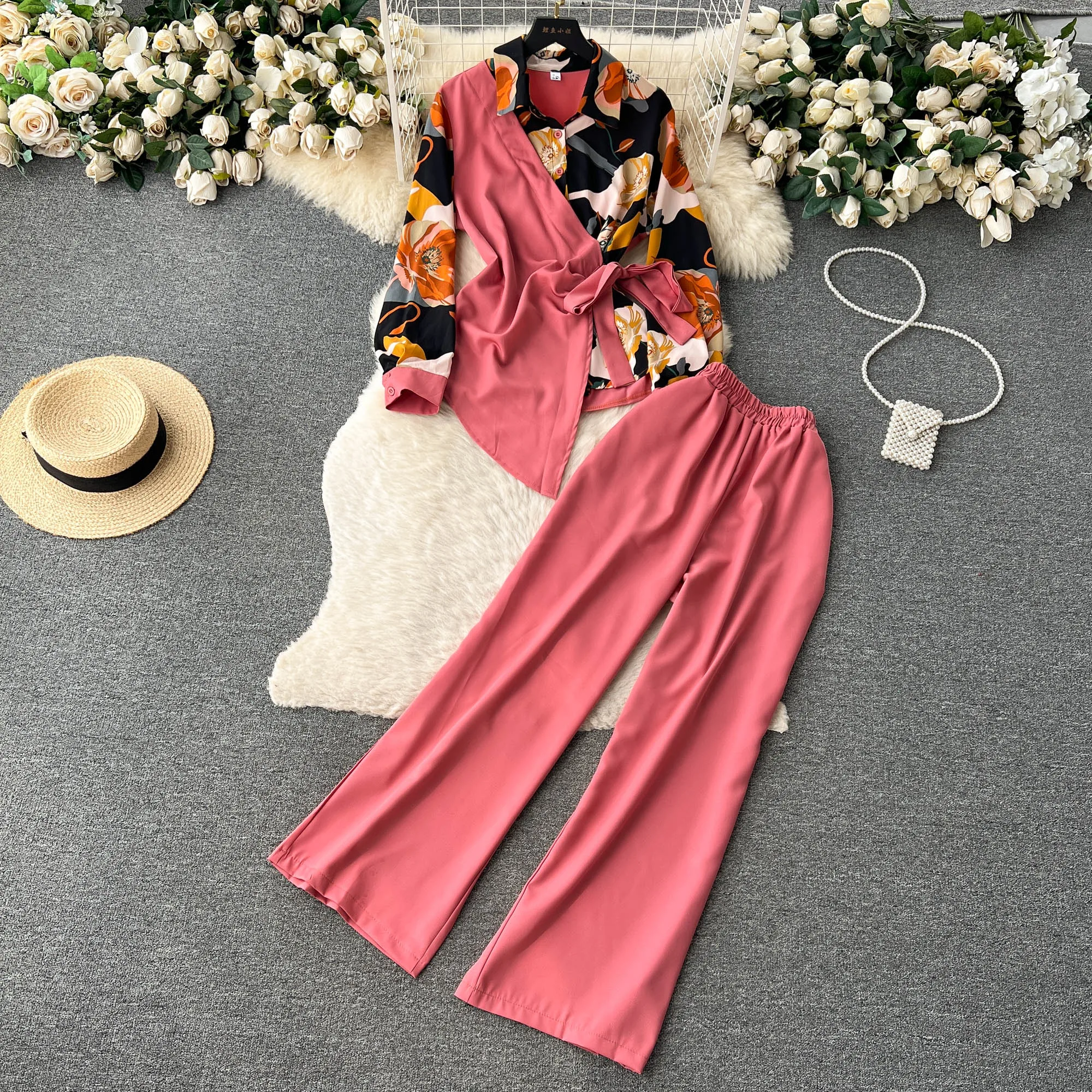 Women's Tracksuit Two Piece Sets Loose 2026 Long Sleeve Shirt Tops Wide Leg Pants Elegant Suits Summer Casual Female Outfits