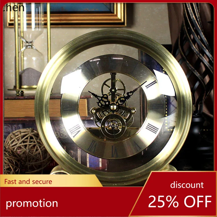 

ZML vintage desk clock mechanical clock ornament metal large desktop clock