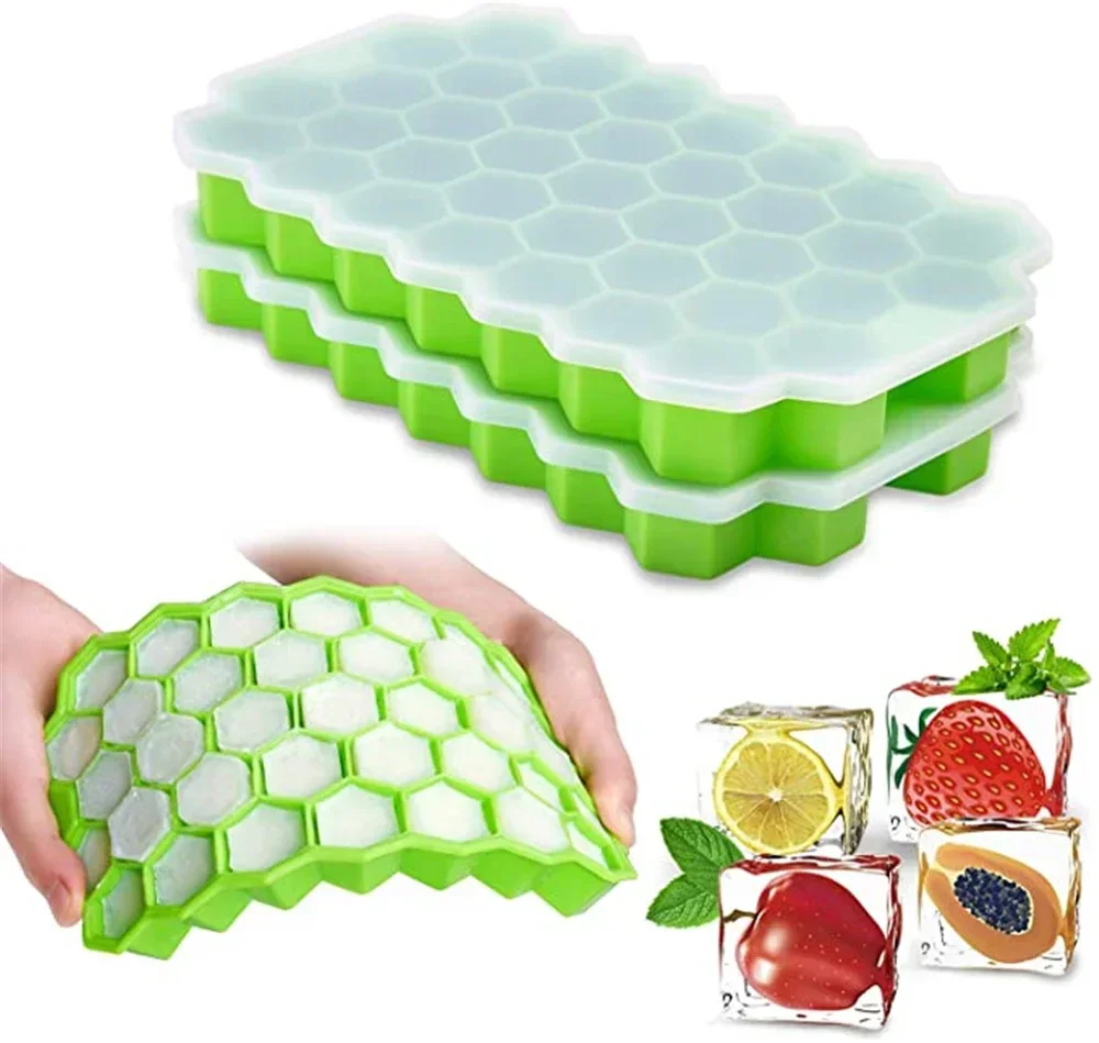 Silicone Honeycomb Shape Ice Cube Tray Silicone Ice Cube Maker Mold With Lids For Ice Cream Party Whiskey Cocktail Cold Drink