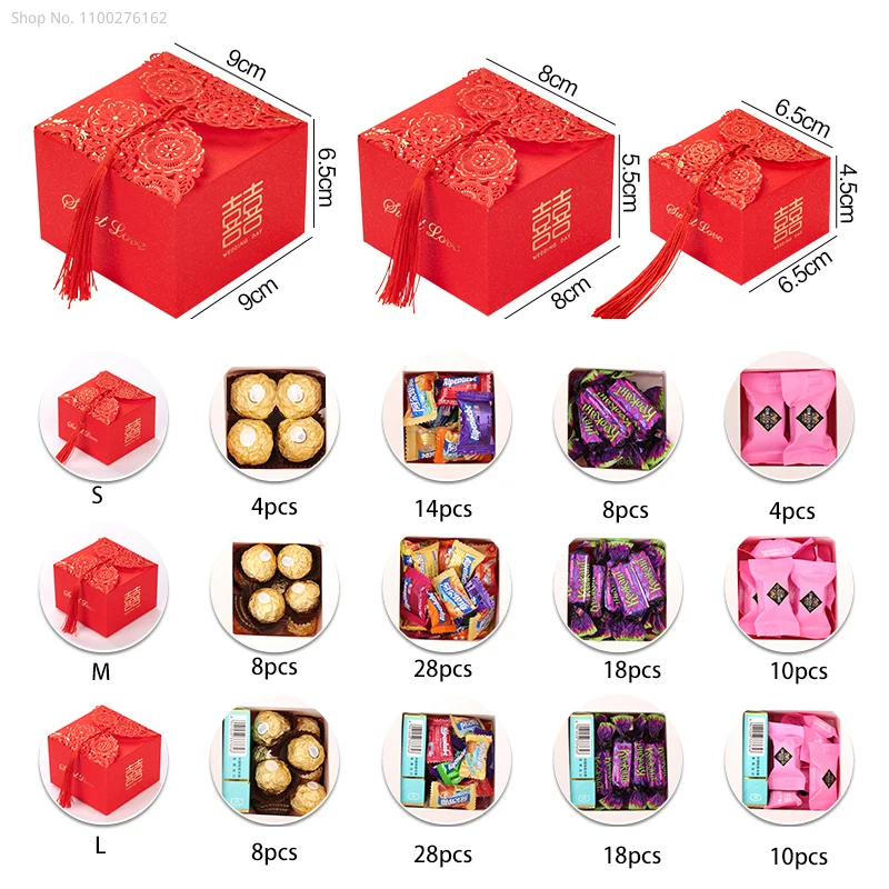 50pcs Wedding Gifts for Guests Mariage Paper Chocolate Packaging Box Retro Red Chinese Style Candy Boxes Boite Gateau Mariage