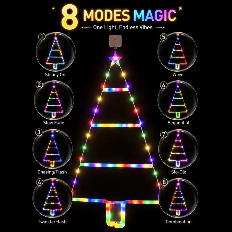 Christmas Tree Ladder String Lights 3AAA Battery Operated 8 Modes LED Warm White Colorful Home Xmas Party Decor