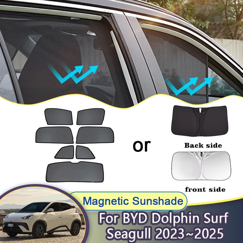 Car Mesh Sunshade For BYD Dolphin Surf Dolphin Mini Seagull 2023 2024 2025 Magnetic Window Shades Visor Curtain Auto Accessories