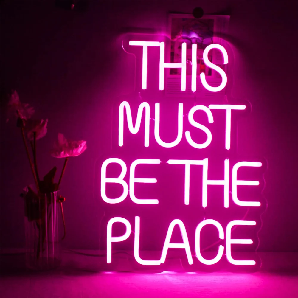 This Must Be The Place Neon Light for Wall Decoration, Pink Lettering Neon Light, with USB Operated for Bedroom, Party, Wedding