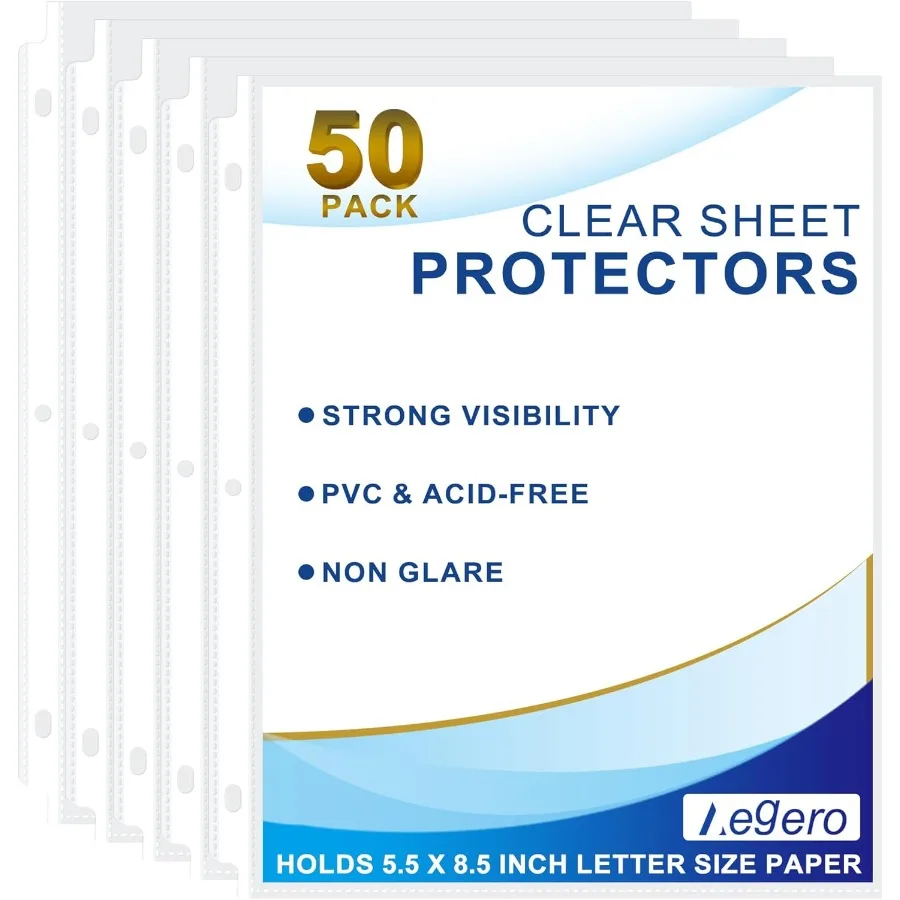 50 pacotes de folha transparente protetor de página 5.5x8.5 ih para mini 3 fichário protetor de papel de carregamento superior para documentos e ph
