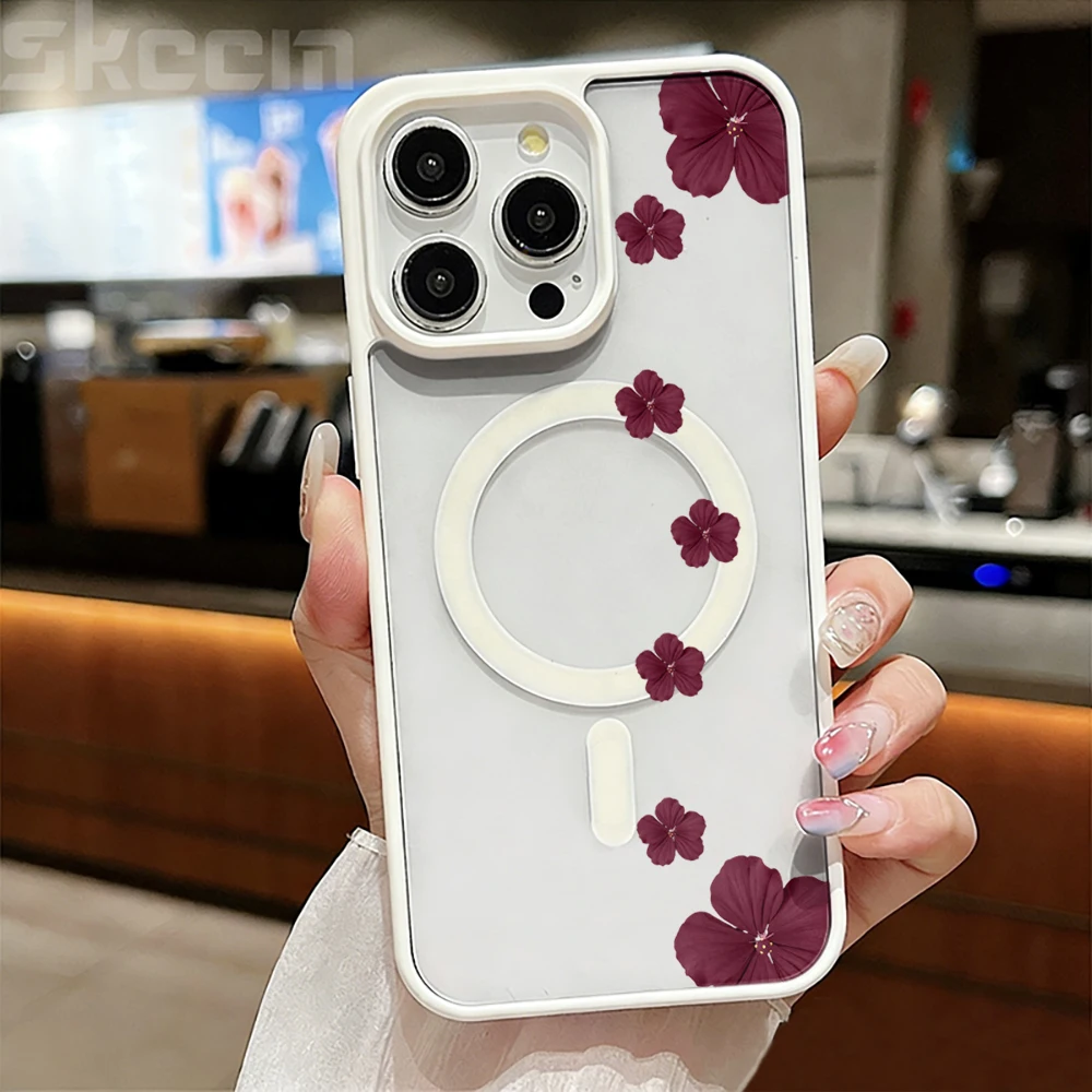 Vintage-Blumen Transparente Hülle für Magsafe iPhone 15 16 13 Pro Max 17 14 11 13 12 Pro Max Plus Hülle Magnetisches Kabelloses Laden Coque – Detail 3