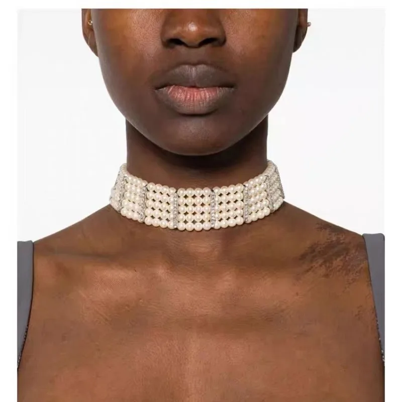 

New Designer Luxury Multi-layer Baroque Pearl Women's Necklace Fashionable, Sweet and Romantic Pearl Rhinestone Women's Necklace