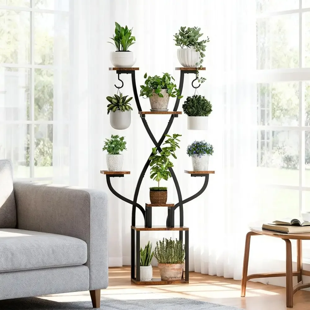 8-Tier Indoor Metal Plant Stand with Grow Lights for Multiple Plants, 64 Tall, Suitable for Home, Living Room, Office, and Patio