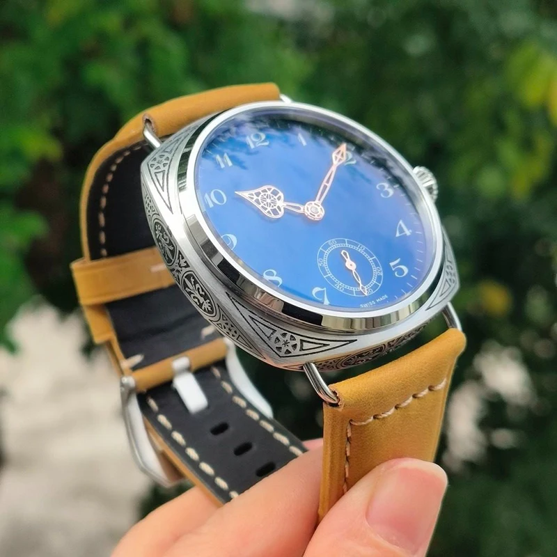 Mens Trendy Manual Mechanical Watch Seagull St36 Genuine Leather Strap  Water Resistant Transparent Skeleton Case Back 47mm Dial