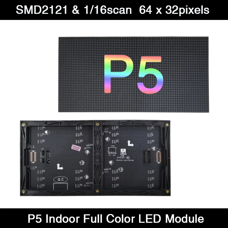 2pcs/lot Factory High Resolution P5 Indoor 1/16 Scan 320*160mm 64*32 Pixels 3in1 RGB SMD Full Color LED Display Panel Module