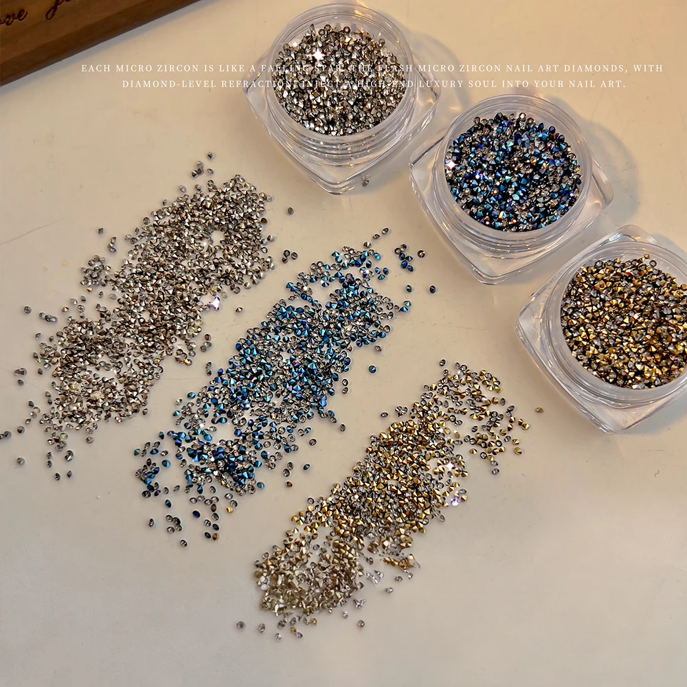 1 Box Colored Micro-diamond for Nail Art Decorations Mineral Gold Antique Blue Pointed Bottom Crushed Diamonds DIY Nail Supplies