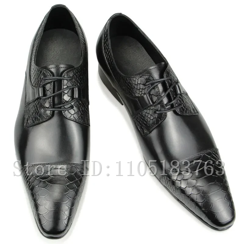 Men's Red Genuine Leaher Oxford Shoes, Elegant Pointed Toe Lace-Up Formal Dress Shoes for Wedding & Business view 5