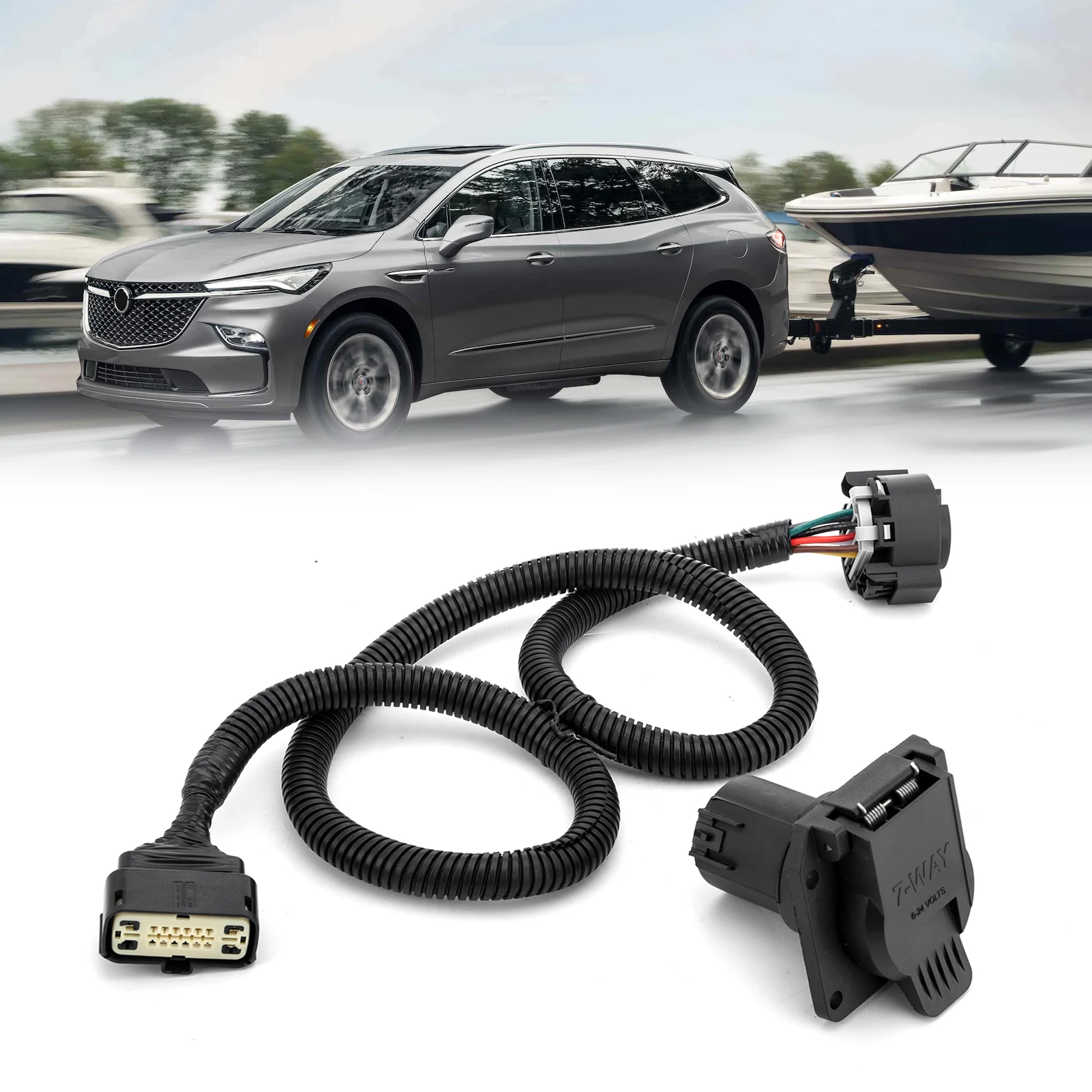

Vehicle-Side Custom RV Blade 7-Pin Trailer Wiring Harness for Buick Enclave 2018-2024 All, Chevrolet Traverse 2018-2023 All