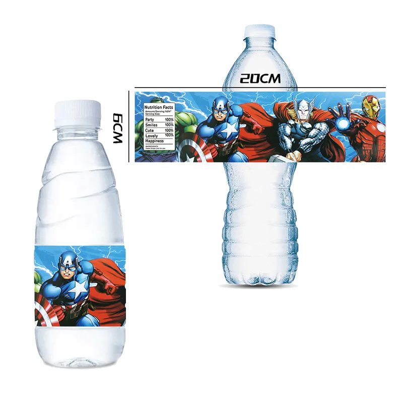 Hot Avengers Superhero Water Bottle Label Birthday Decoration SpiderMan Waterproof Sticker Baby Shower Kid Party Supplies