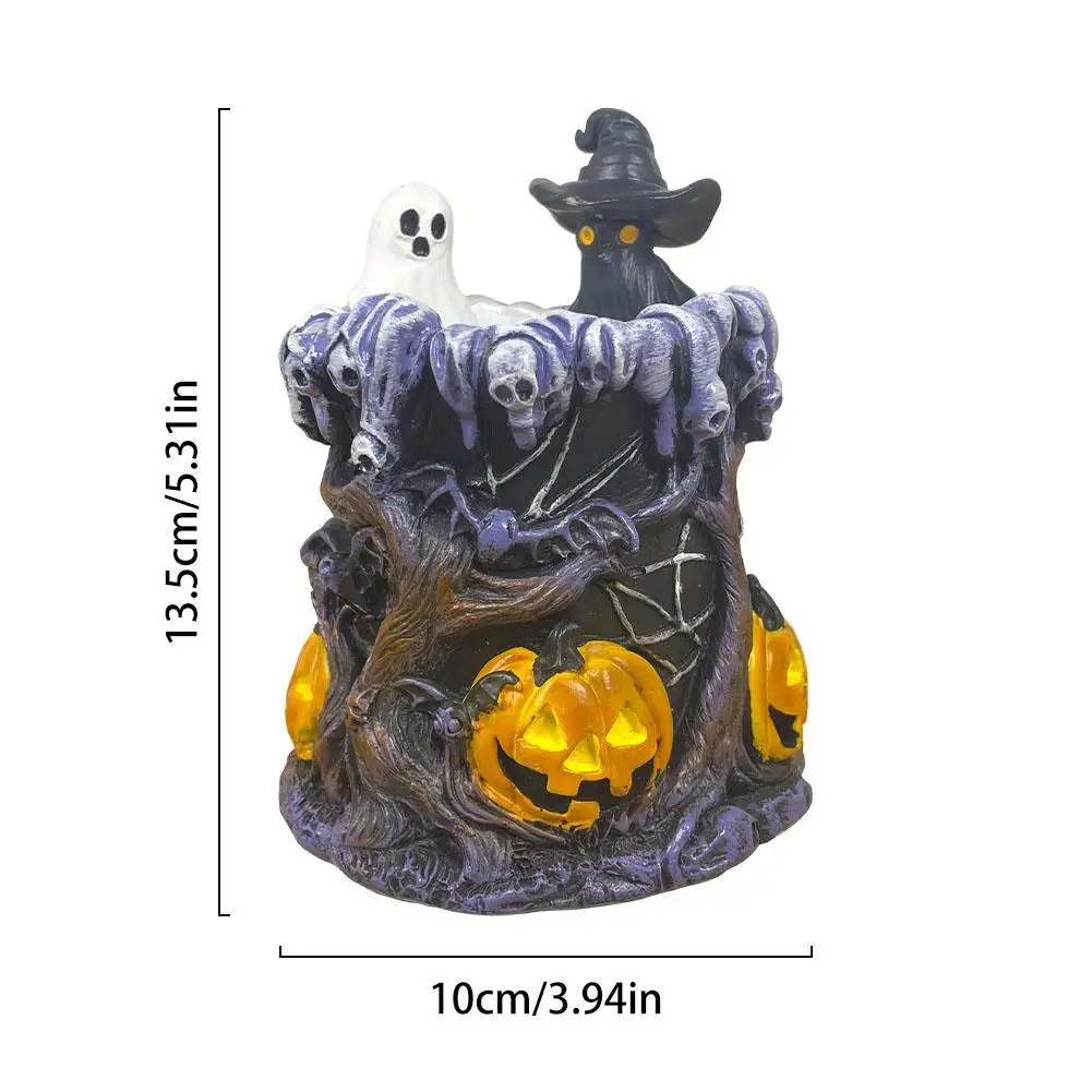 Halloween Ghost Pumpkin Glow Outdoor Decorative Resin Crafts Halloween Spooky Pumpkin Candle Holder