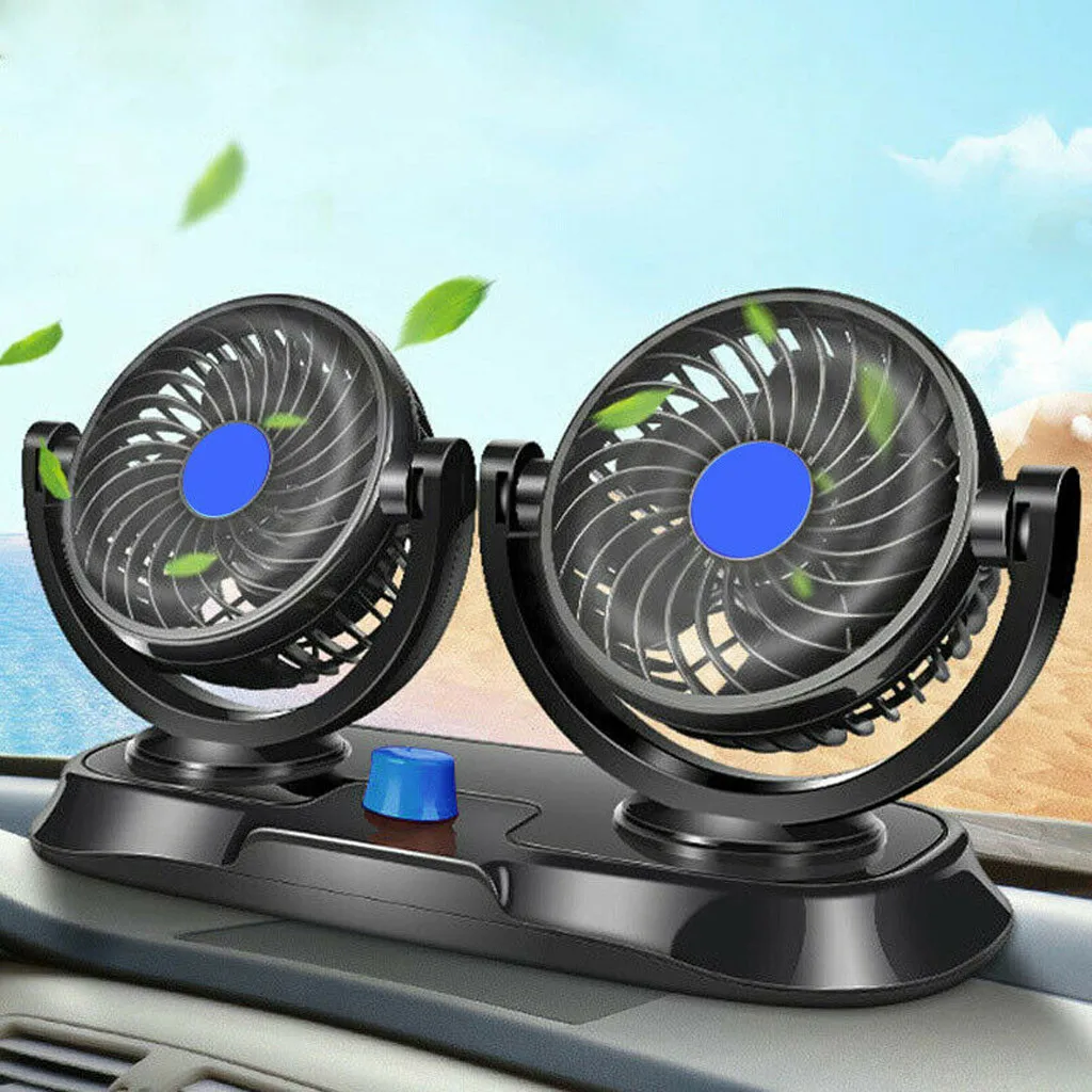 Mini Rotating all-round Adjustable Automatic air-cooled Double Head Low Noise Cooling Fan Car Air Car Fan 12V 360 Degree Fan