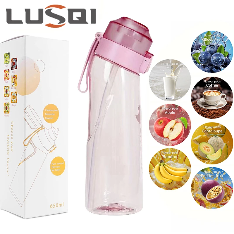 LUSQI Air Flavored Water Bottle With 7 Flavor Pods Sports Fashion Straw Tritan Plastic Cup Suitable for Outdoor Sports Fitness