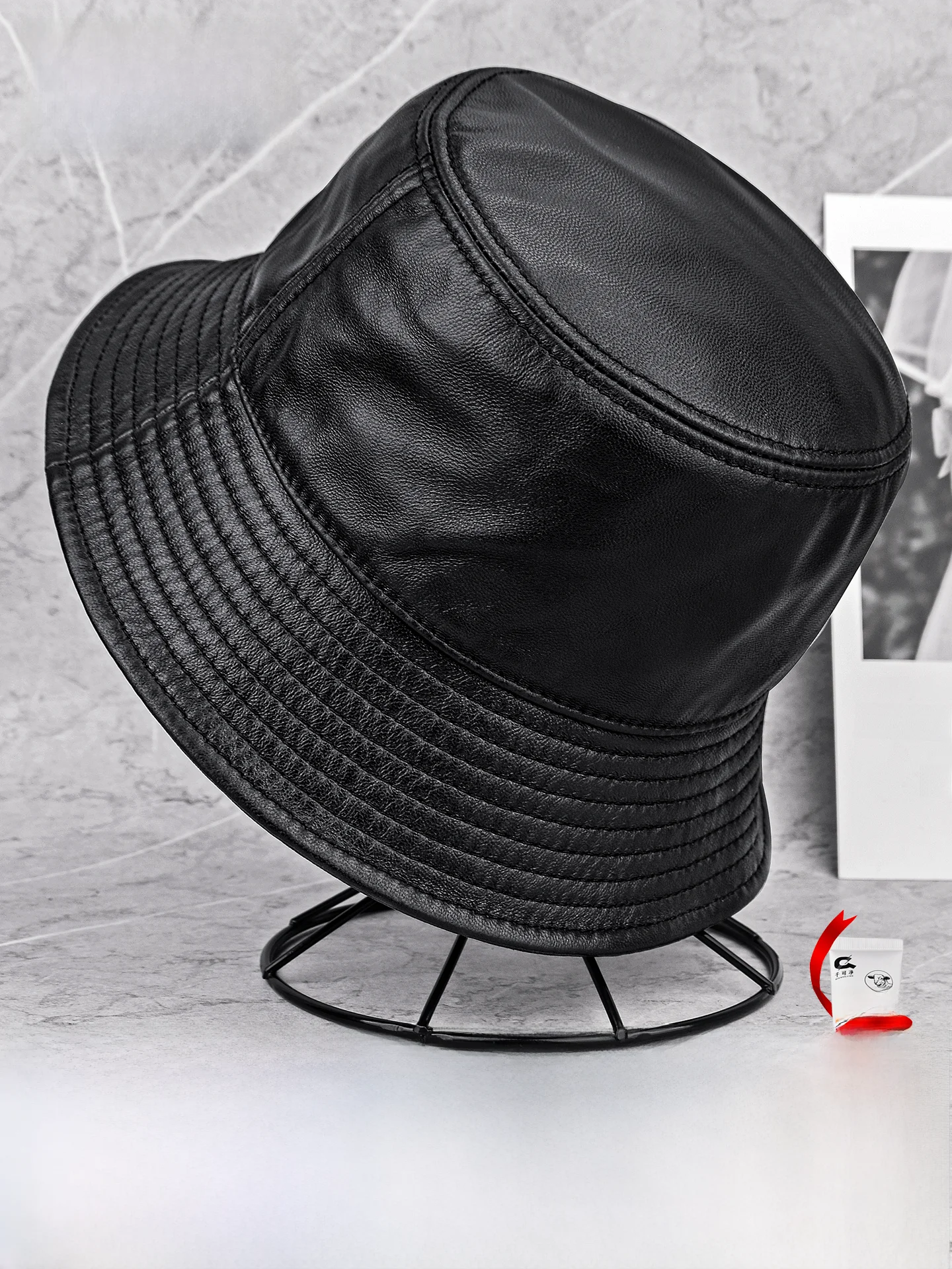 guangdi-genuine-leather-fierman-cap-men's-bla-large-brim-flat-top-hat-sli-streetwear-autumn-winter-spring-ex-hat