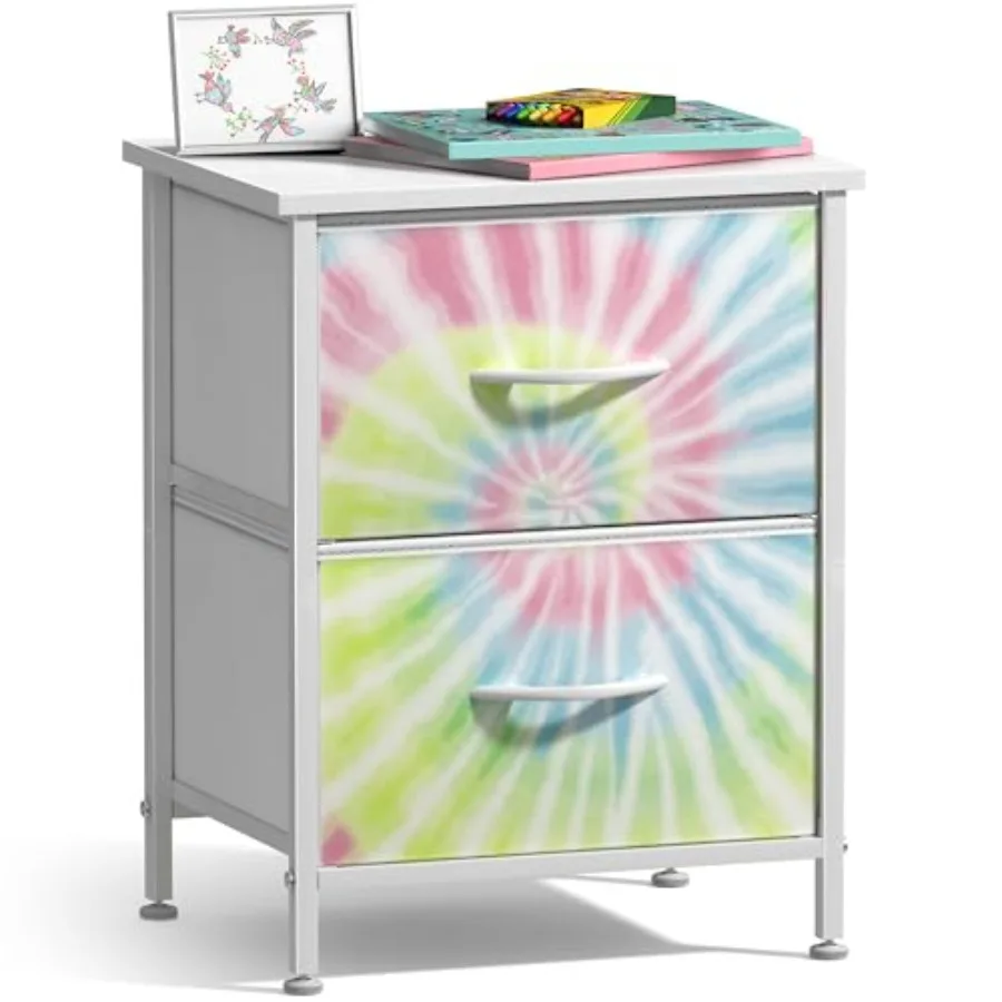 

Прикроватная тумбочка с 2 ящиками - Прикроватная мебель, приставной столик, тумба - Стальной каркас, деревянная столешница и легко выдвижные тканевые контейнеры - Комод