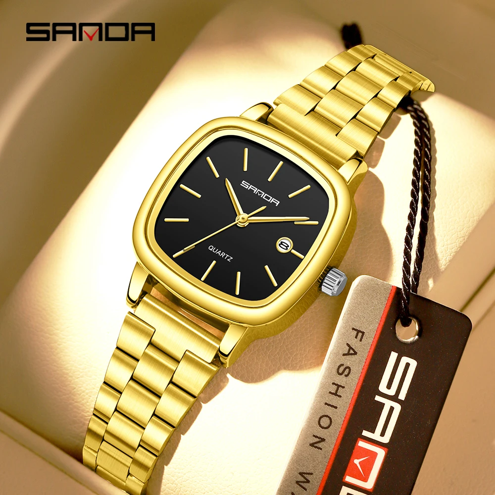 

Sanda 2026 Couple Quartz Watch Men's and Women's Square Watch 3ATM Waterproof Calendar Simple and Elegant Women's Watch