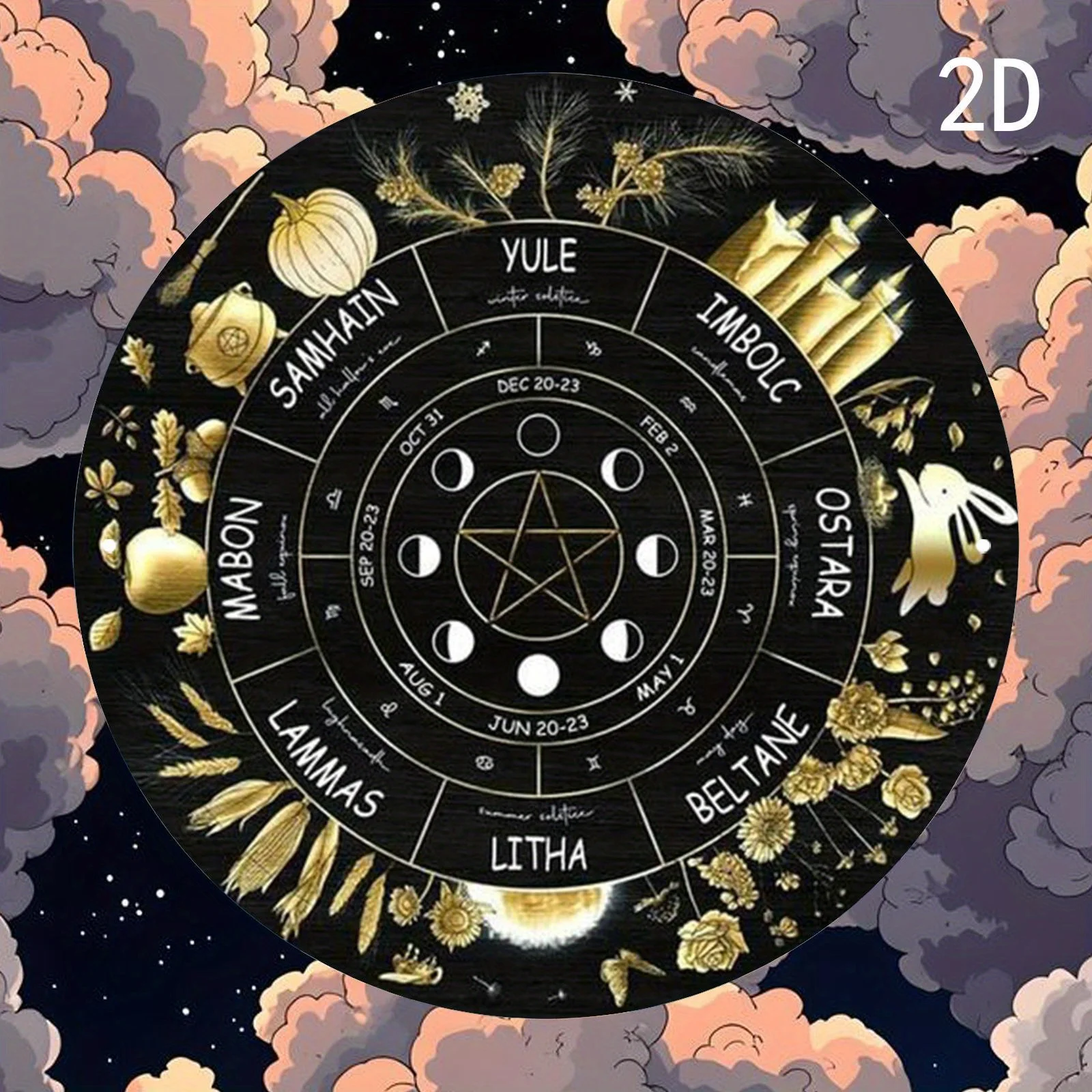 2D Flat, 1pc Celtic Festival Wheel Wall Art - 7.8x7.8 Inch Round Aluminum Metal Sign with Intricate Seasonal Symbols (Samhain, Y