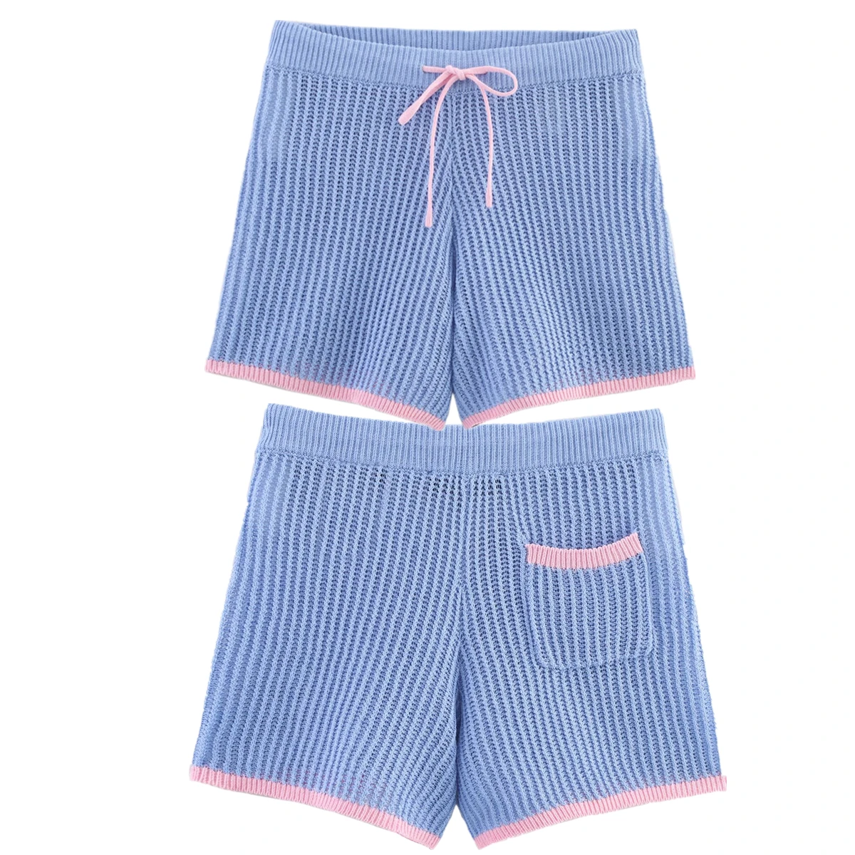 Dave&Di 2025 Summer Nordic Minimalist Pink Blue Contrasting Knitted Shorts Summer Harem Bermuda Shorts Women