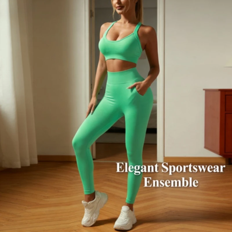 

Outdoor Fitness Suit Set Seamless Yoga Suit Set Two Piece Set with Chest Pad Shockproof Cross Back
