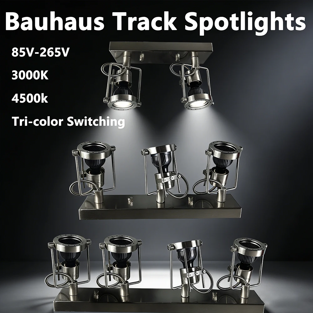 Bauhaus LED Track Spotlight 3-Head Track Rail Lamp 4500K Honeycomb Grille Adjustable  Direction 110V-220V Commercial Lighting