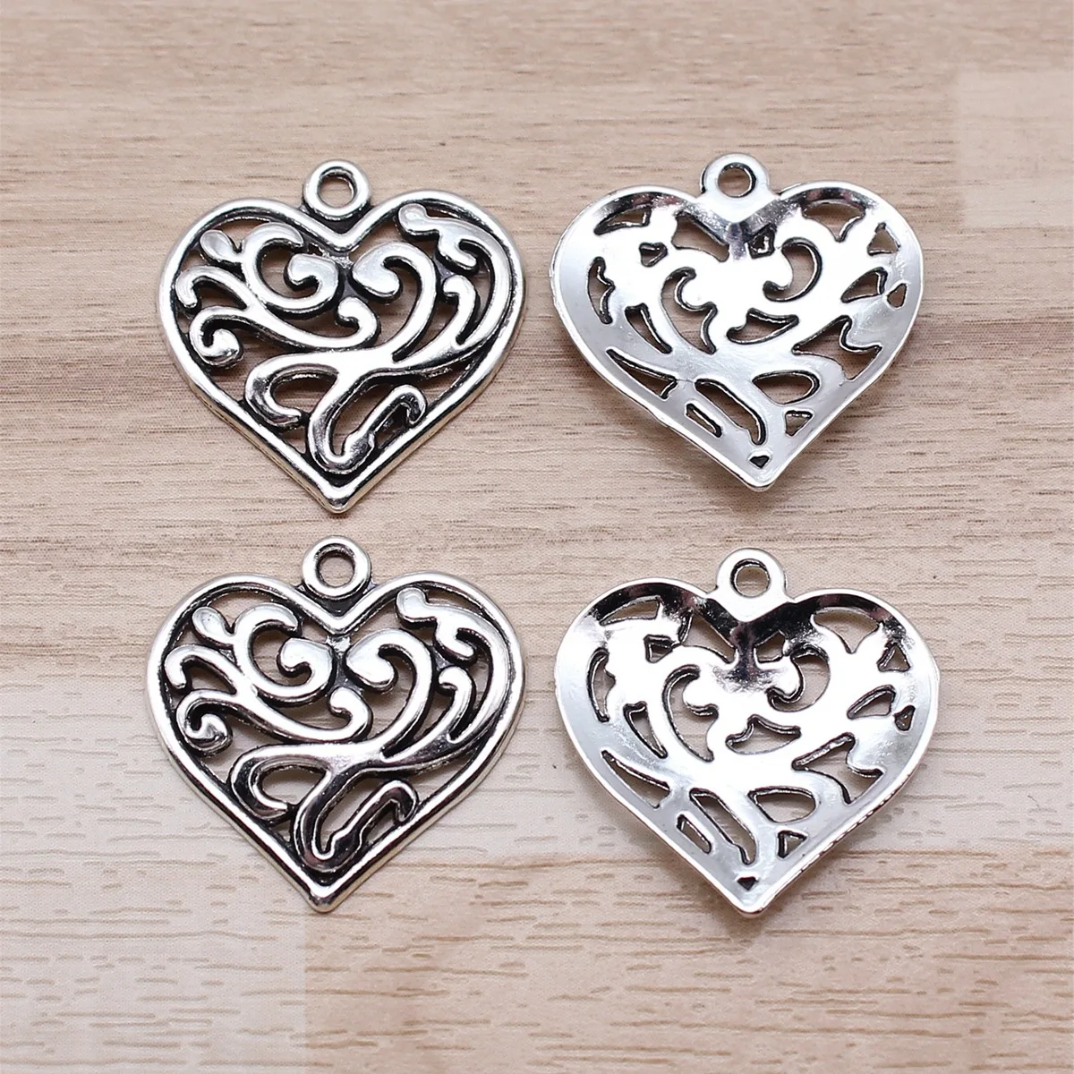 IFOCUS 10pcs/Lot Carved Flower Heart Charms For DIY Jewelry Making Zinc Alloy 21x21mm/0.83x0.83inch