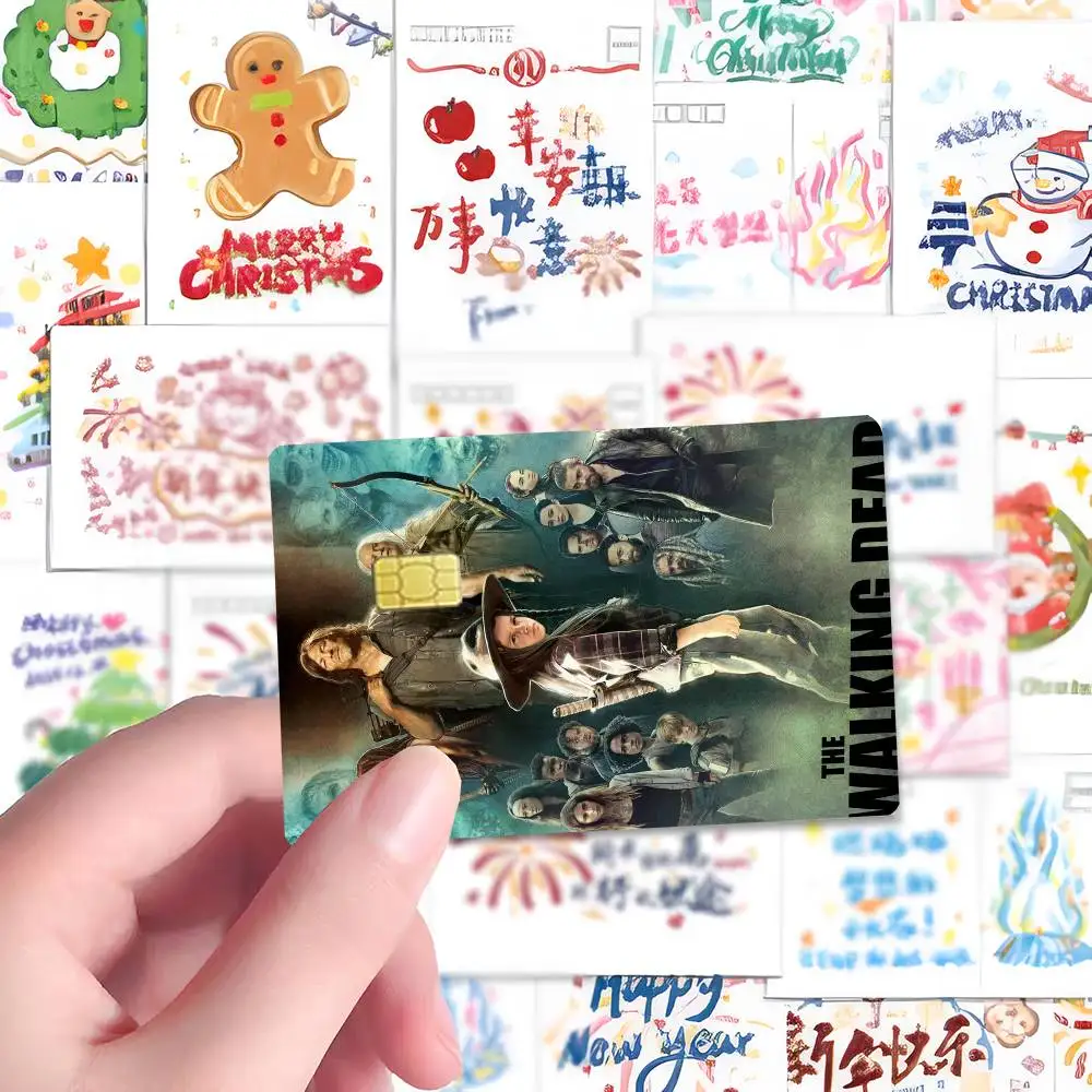 The Walking Dead Anime Spend or Save Funny Shell On Off رفيع للغاية بدون تبهت ملصق غطاء جلدي لبطاقة الائتمان الخصمية