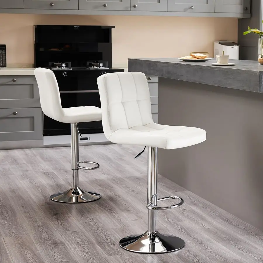 

Bar Stools Set of 2, 24 inch Counter Height Bar Stools, Upholstered Modern Kitchen Barstools with Metal Base, PU Leather Saddle
