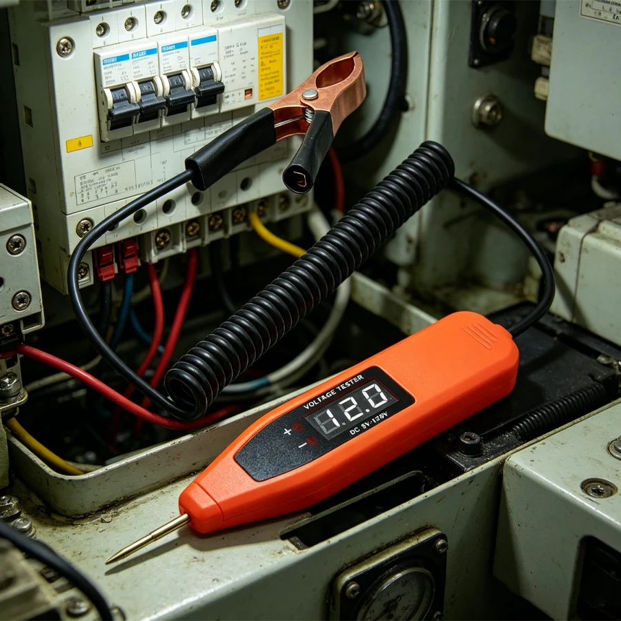 5-120V Digital Display Automotive Circuit Voltage Tester Pure Copper Probe Tinned Clip Spring Wire Positive/Negative Detection