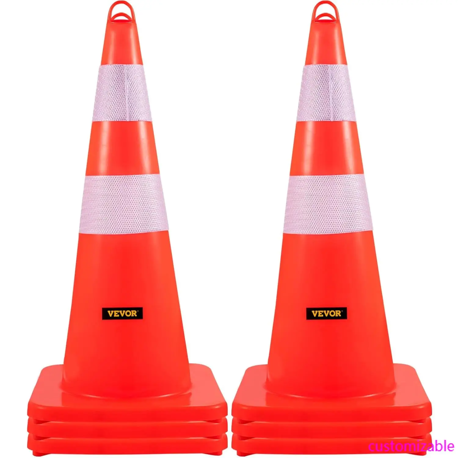 

Safety Cones, 6 x 28" Traffic Cones, PVC Orange Construction Cones, 2 Reflective Collars Traffic Cones with Weighted Base and