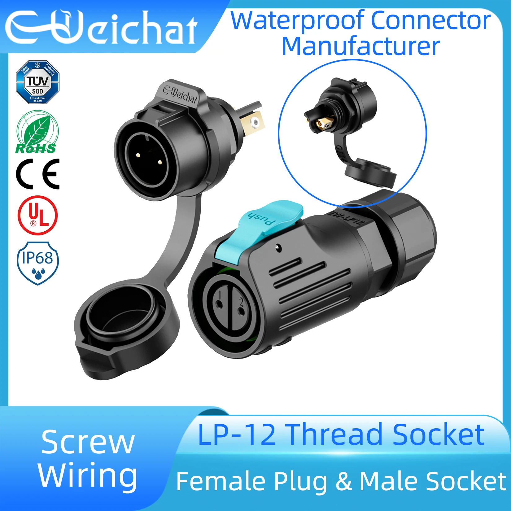 LP12 Waterproof Adapt Charger IP68 Industrial Circular Aviation Electrical Connector M12 2-8 Pin Thread Socket  Screw Wiring