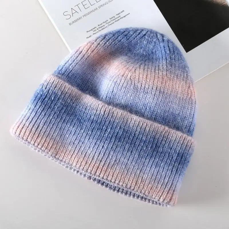 

P88A Warm Gradient Wool Hat Winter Slouchy Soft Stretch Thick Knitted Cap