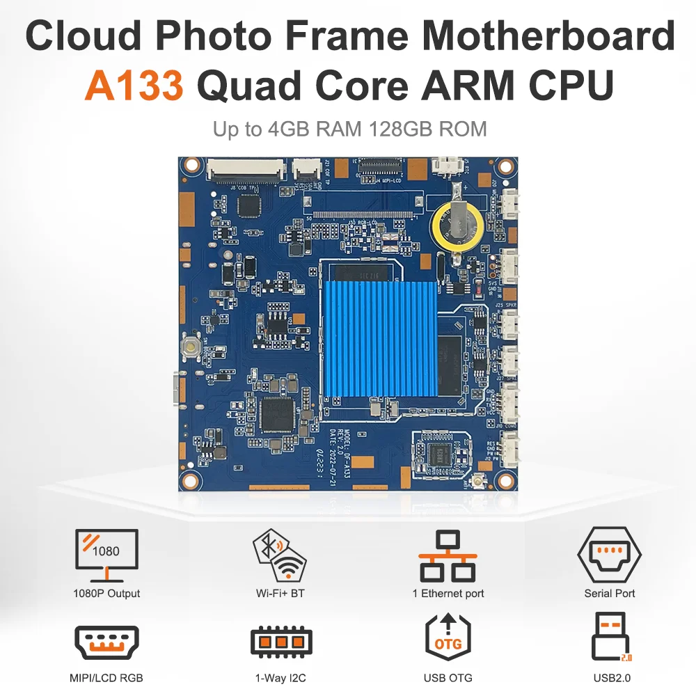 Android Linux Motherboard Allwinner A133 for Cloud Photo Frame Support MIPI LCD RGB TTL USB Camera WIFI Bluetooth I2C IR