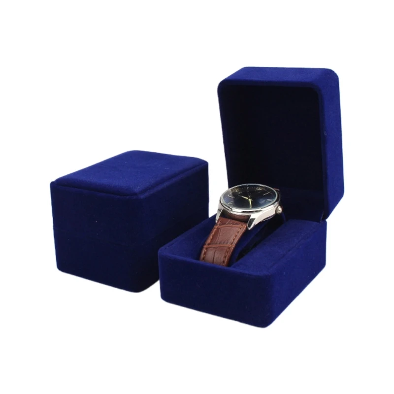 Handmade Wrist Watch Box Travel Short Plush Box with Wristwatch Holder Rings Display Cases Men Adults