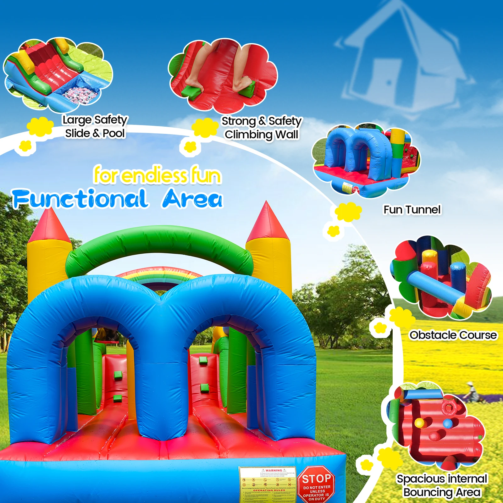 Maison gonflable de rebond de cours d'obstacles de qualité commerciale de 7.6x2.4x2.5m pour les enfants Parc pour enfants aire de jeux pour enfants