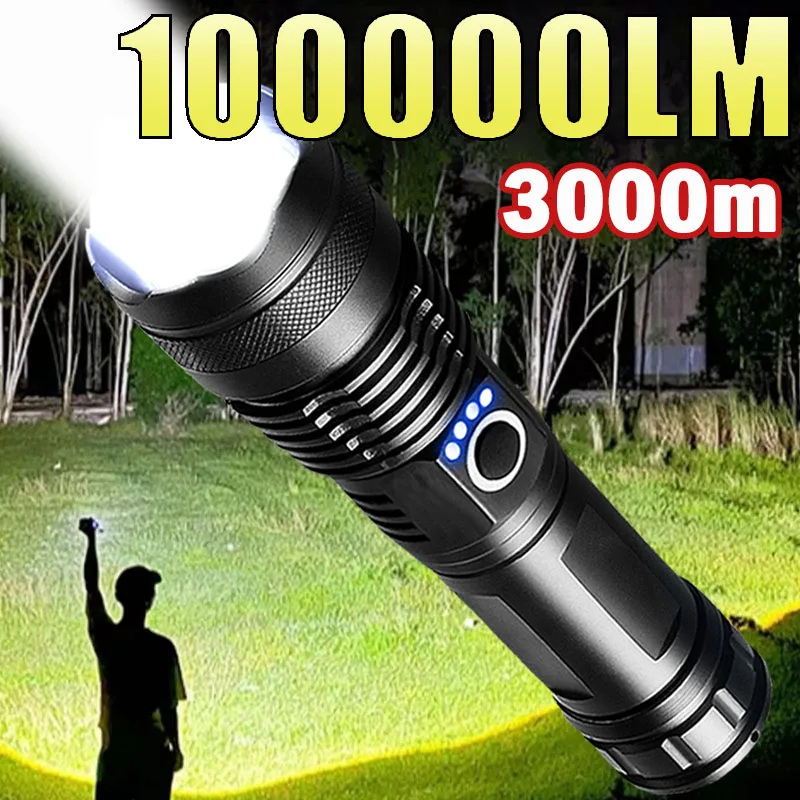 

High Power Led Flashlight Telescopic Zoom Portable Rechargeable Led Lamp Emergency Spotlights Camping Torch