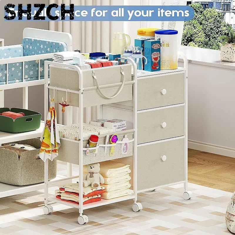 Large Capacity Baby Diaper Organizer Cart 3-Tier Mobile Storage Drawers Nursery Rolling Tower
