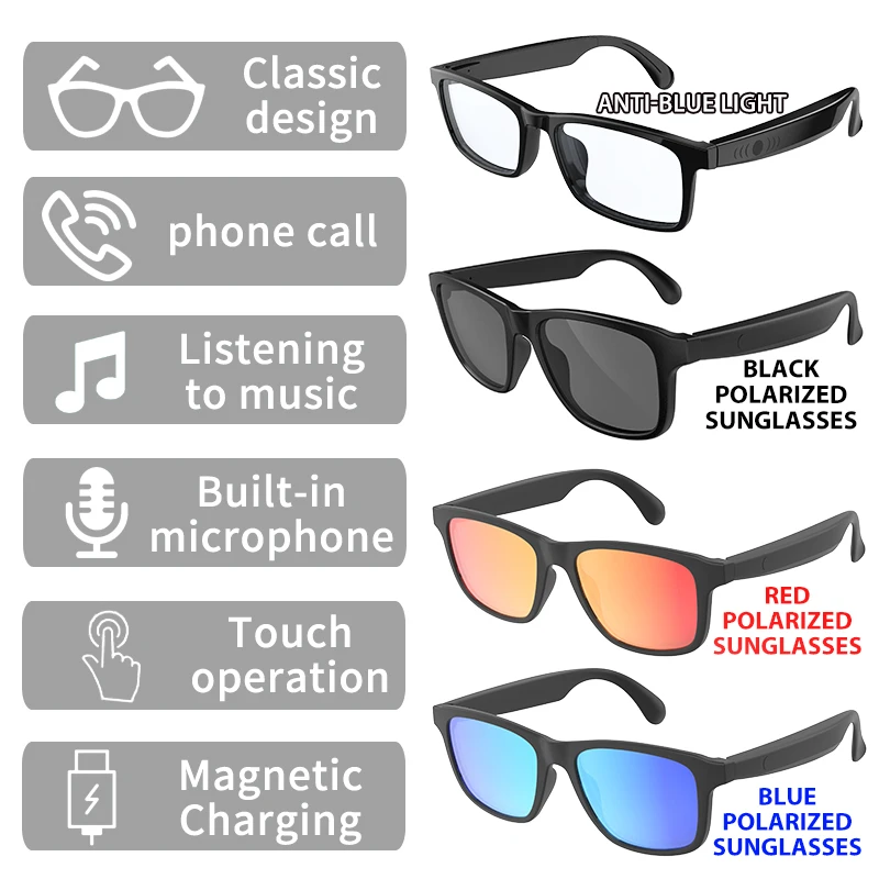 New Smart Glasses Wireless Bluetooth Hands-Free Talking Music Headset with Speaker Fashion Sunglasses Eyeglasses