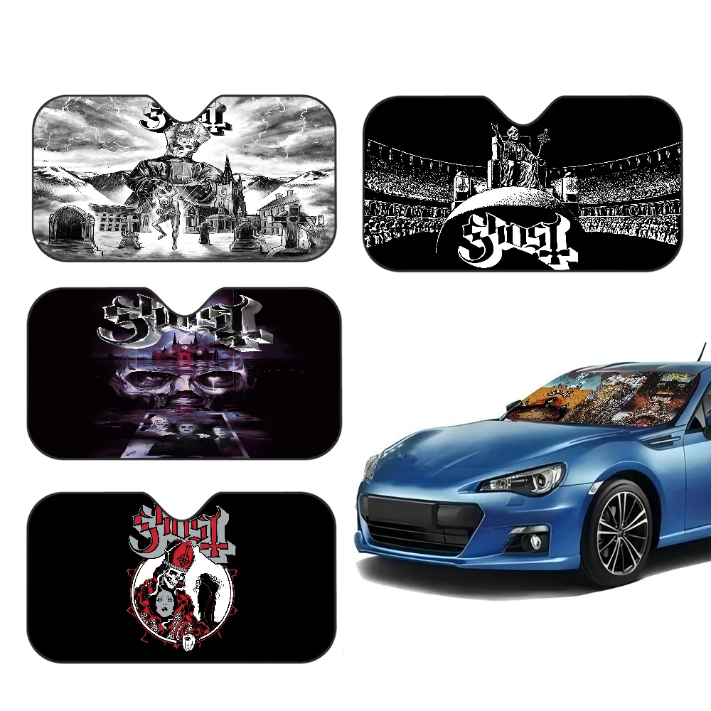 G-ghost Heavy Metal Band Custom Cartoon Anime Car Windshield Sunshade Foldable Sun Blocker Car Window Shades