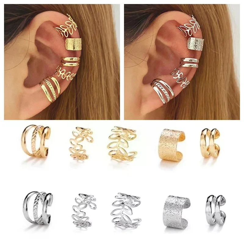 5Pcs/Set Of Simple Personality Ear Cuff Alloy Jewelry Classic Ear Accessories For Women Daily Party Wear