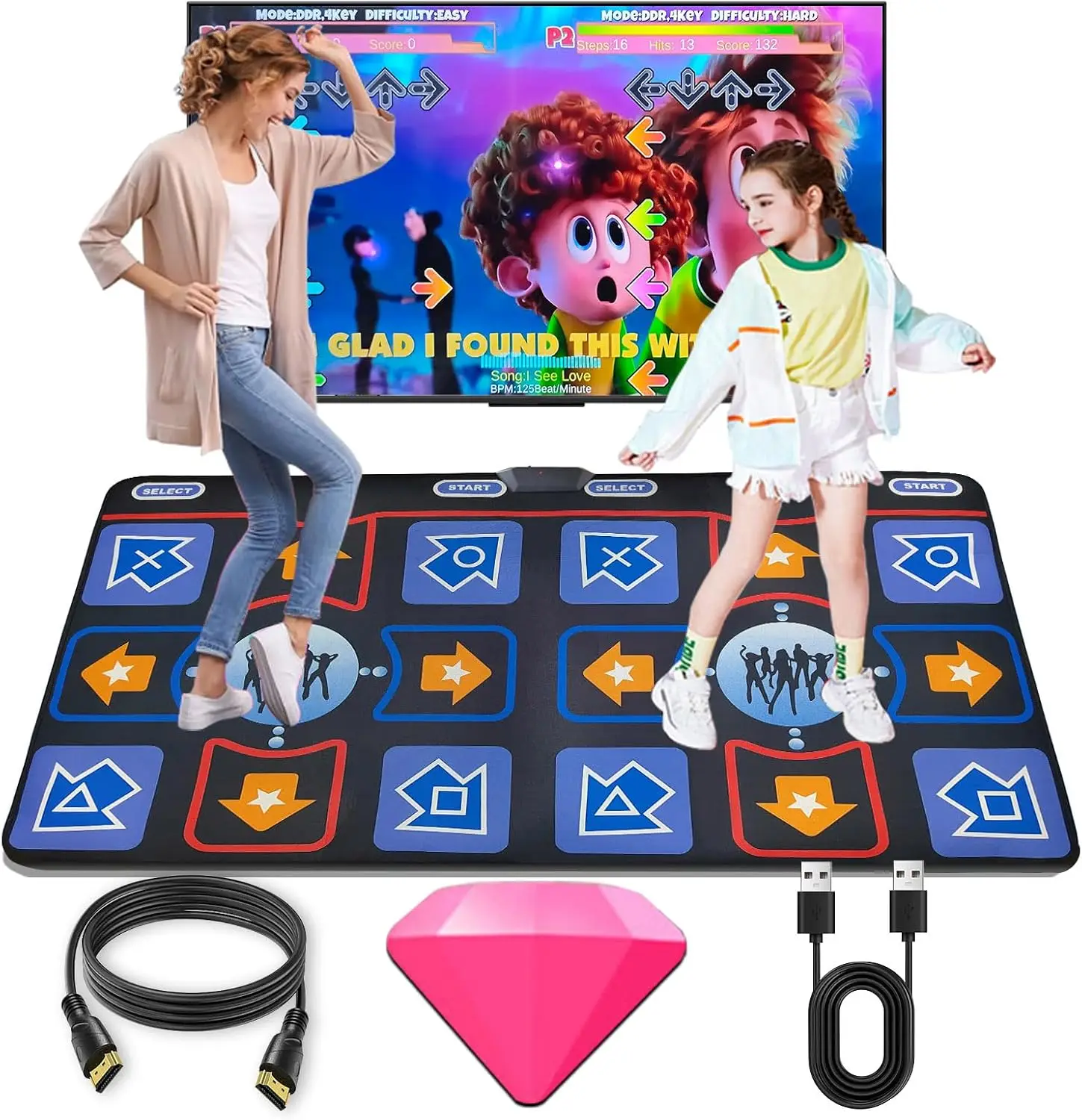 TV Dance Mat for Kids, Wireless Double Dance Pad with 200 Songs, Plug and Play TV Game, Family Entertainment Fitness, Gift for 3