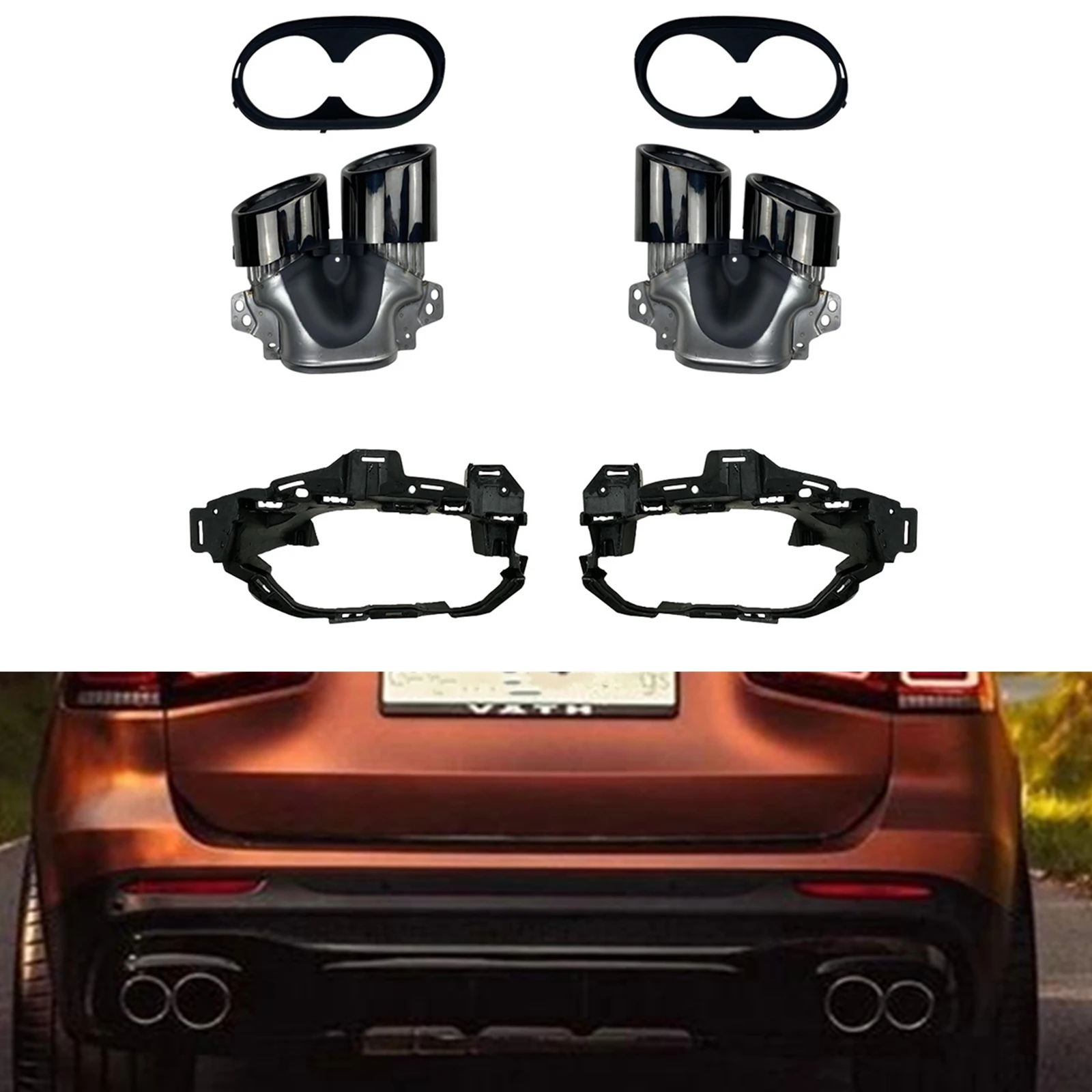 Air Vent Tailpipe Rear Muffler Exhaust Tips Pipe W/ Bracket Trim For Mercedes Benz GLB250 GLB35 AMG Sport 2020-2024