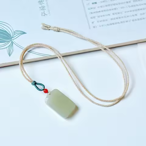 Hetian Qingping Peace Pendant Blue And White Jade Necklace