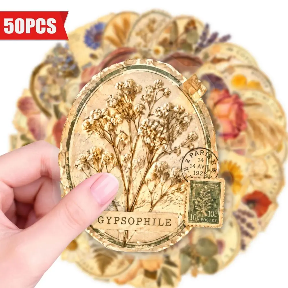 Floral Leaf Design Dried Flower Pattern Sticker Waterproof Self Adhesive Clear PET Decal Elegant Aesthetic