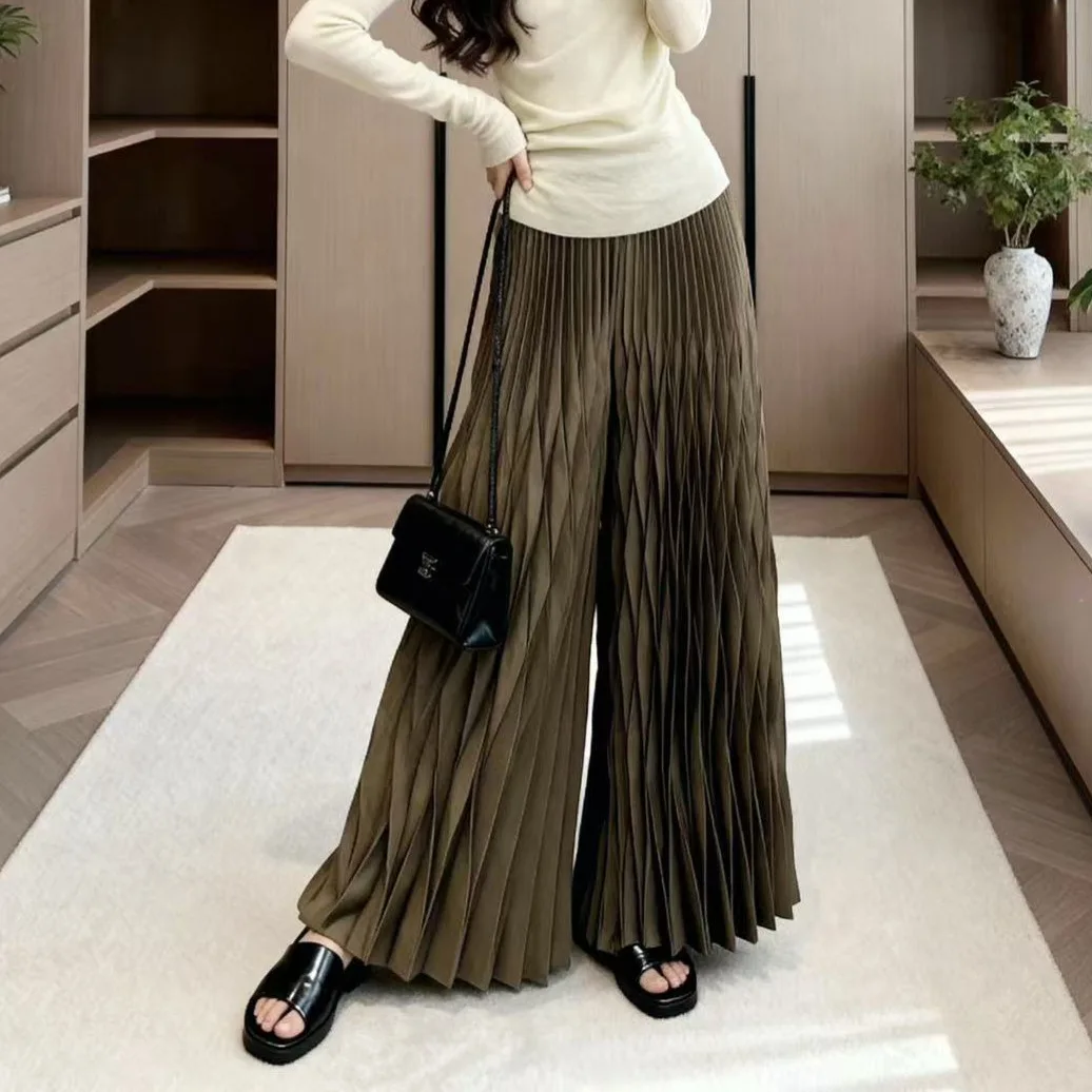 Miyake Pleated 2026 New Qin Pleated Pants Female Loose Show Leg Long Casual Pants Versatile Commuter Straight Wide-leg Pants